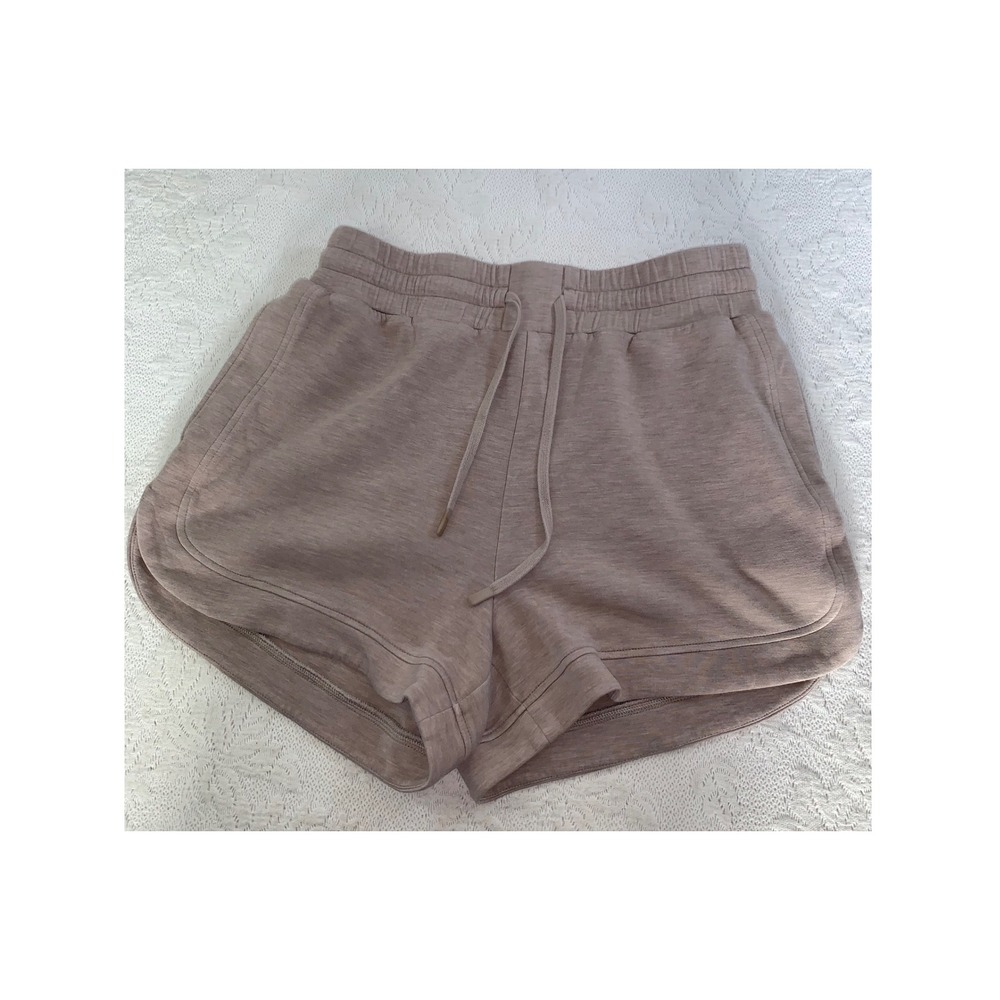 Varley DoubleSoft Taupe Marl Drawstring Dolphin Hem Lounge Shorts Womens Medium